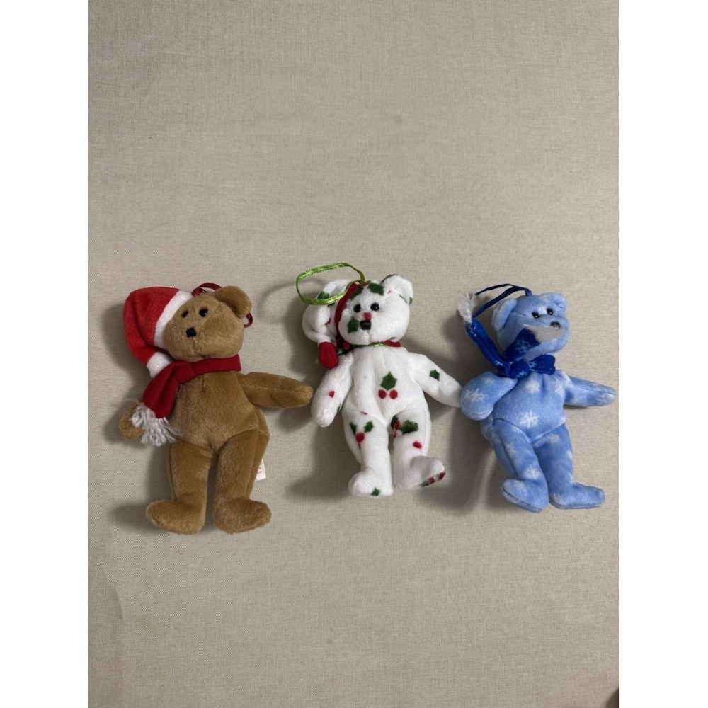 TY Beanie Baby Christmas Tree Ornaments Holiday Teddies Set Of 3 1997 1998 1999